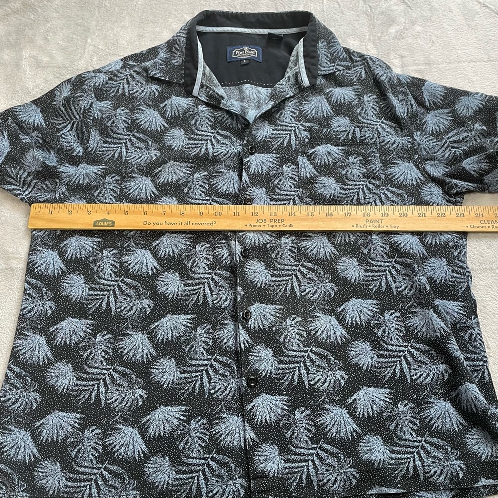 Nat Nast Shirt Large Mens Silk Blend Tropical Hawaiian Palm Print Blue Button Up - Picture 5 of 7